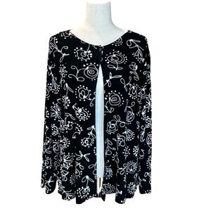 Clio Women's Lightweight Long Sleeve Open Front Cardigan Black/White Size Large
